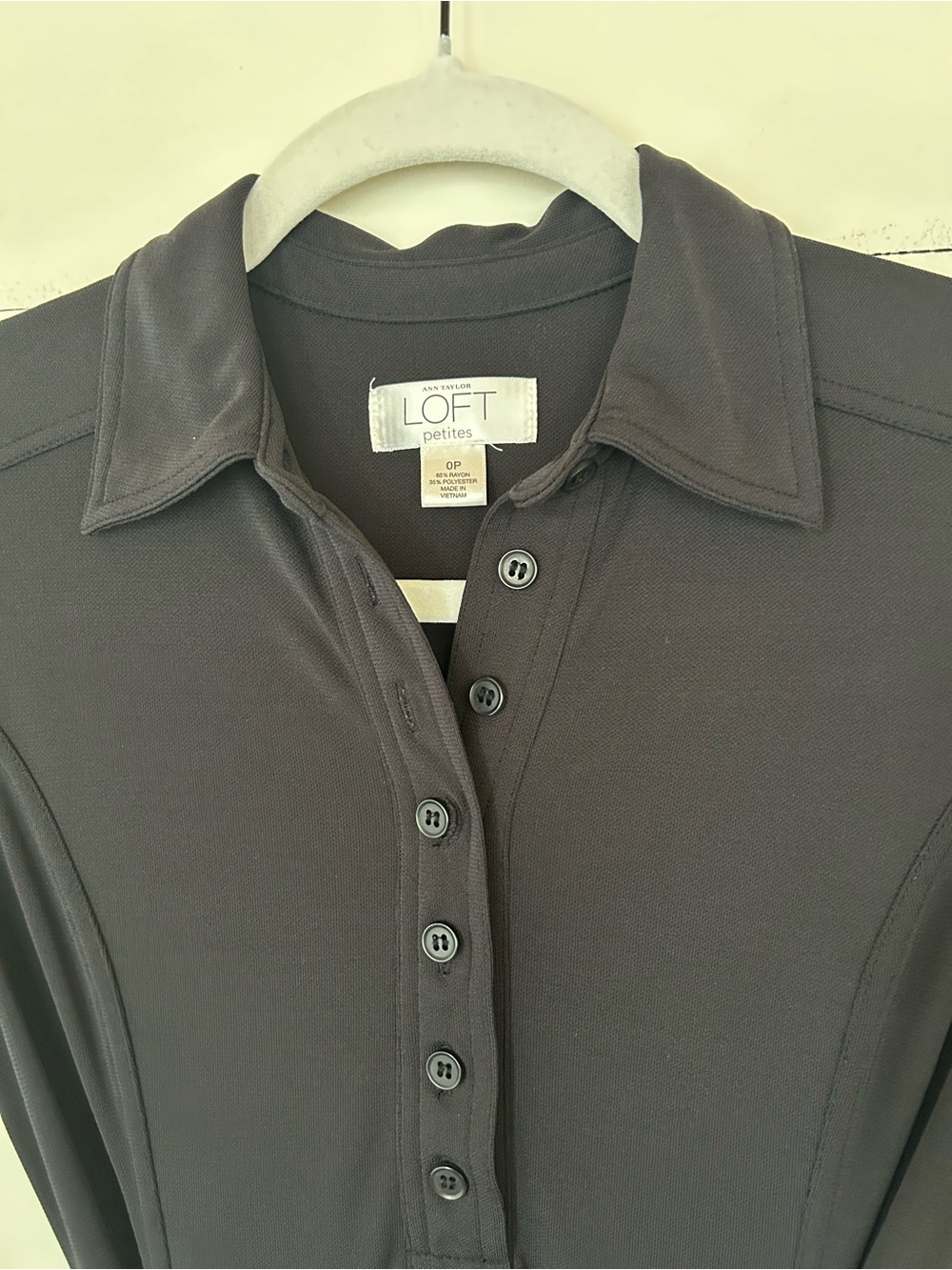LOFT Black Long-Sleeve Shirt Dress with Striped Belt, Size 0P - Picture 3 of 4